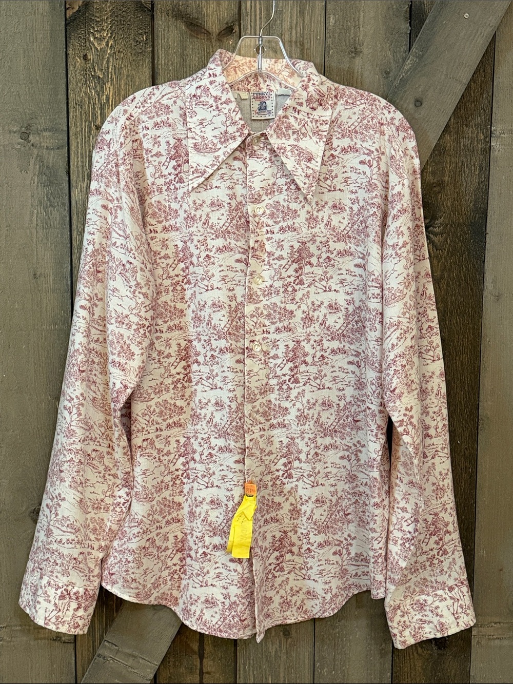 Vintage Kennington Disney Mickey Mouse Goofy Toile Shirt Red Ivory 70s Disco